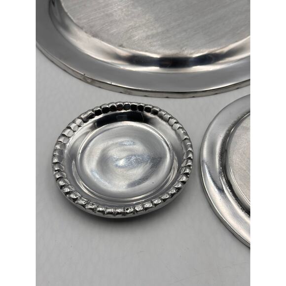 Vintage Mexican Heavy Aluminum Pewter Dinner Charger, Dessert, Coaster Plate 3pc - Picture 7 of 7